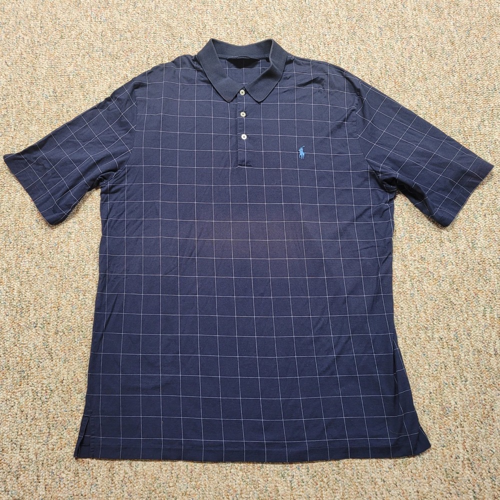 Polo Golf Ralph Lauren Shirt Mens XL Navy Windowpane Plaid Short Sleeve Casual